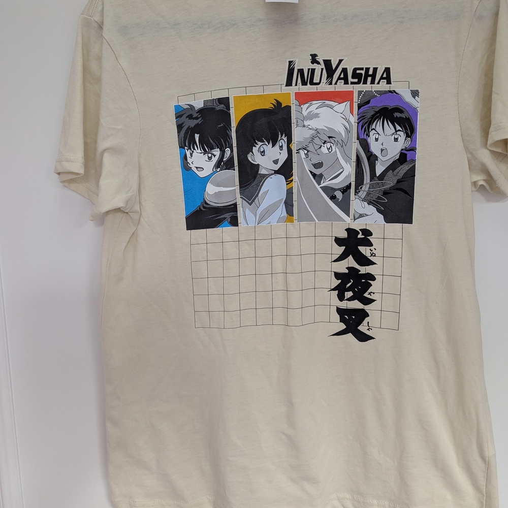 Cream and Blue Anime Graphic Short Sleeve Tee